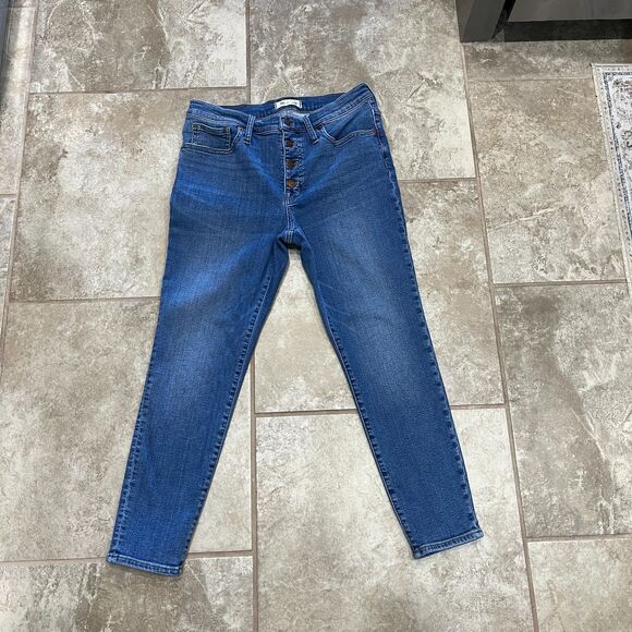 Madewell 9" Mid-Rise Skinny Crop Jeans Button Front Tencel Denim Edition Size 30 - Picture 4 of 13